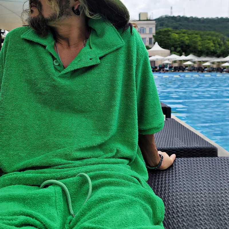 2024 Mens Fashion Trend Edition Summer Short sleeved Shirt Short sleeved Loose Towel Casual Set Wholesale W241104