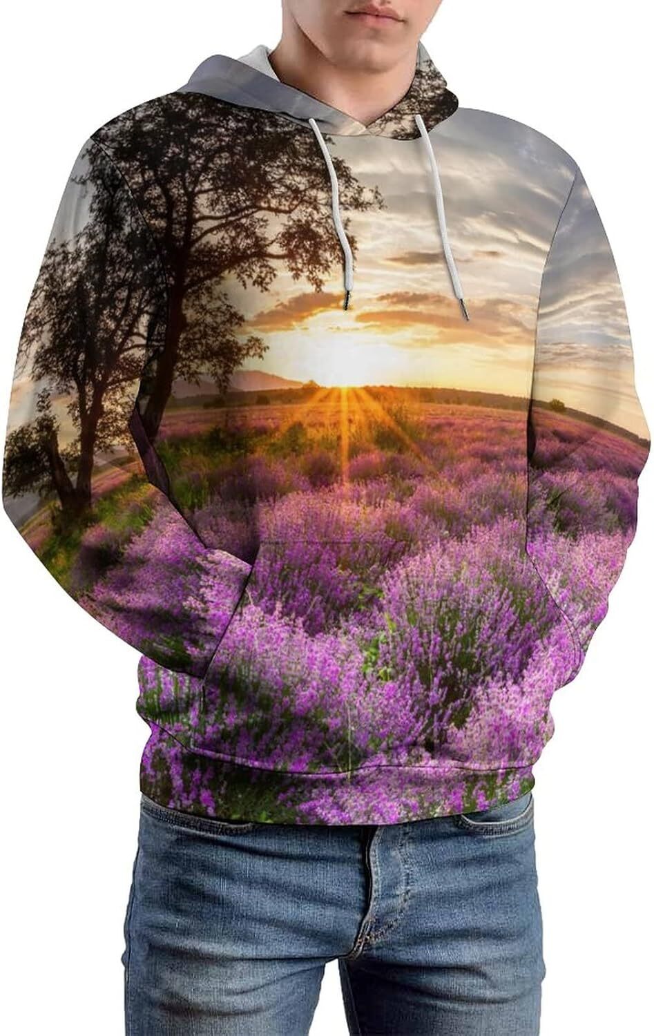 Hoodie for Mens Womens Vast Lavender Field at Sunrise Unisex Hoodies 3D Printed Pullover Hooded Sweatshirt Casual Tops Graphic fashion