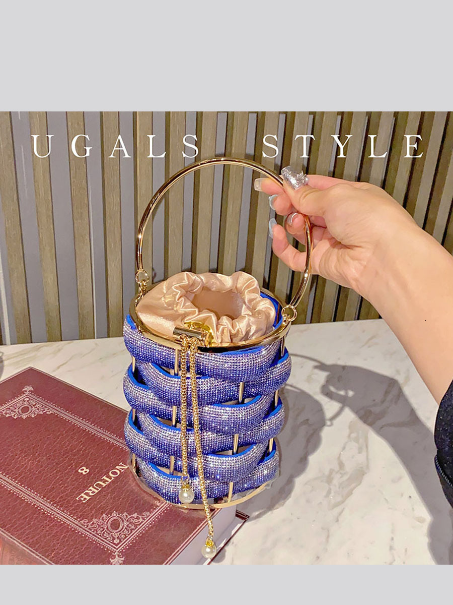Woven Rhie Clutch Bags Women Boutique Graduated Multicolor Crystal Hollow Out Metal Purses And Handbags Wedding