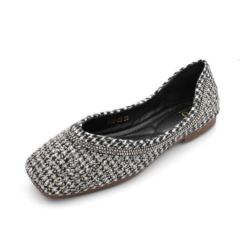 2023 Spring/Summer New Casual Daily Cloth Face Single Fashion Shallow Mouth Square Head Large Flat Bottom Bean Women's Shoes