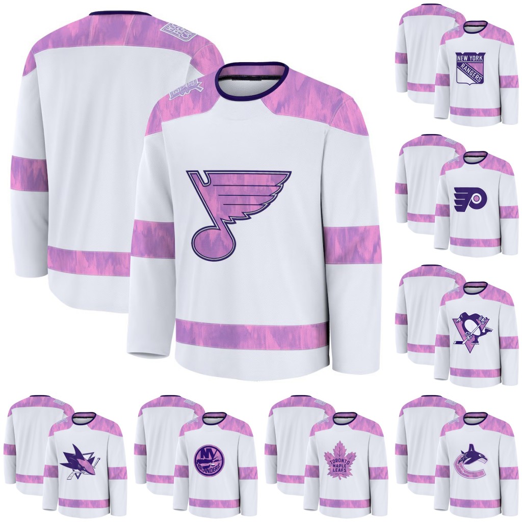 2024 Hockey Fights Cancer Hockey Jerseys White long sleeved jersey