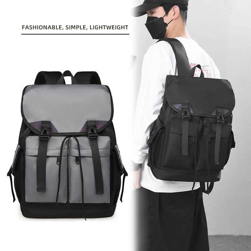 New Fashion Trend Large Capacity Backpack Outdoor Leisure Solid Color Multi Layer Storage Waterproof Wear Resistant Nylon Cloth 241105