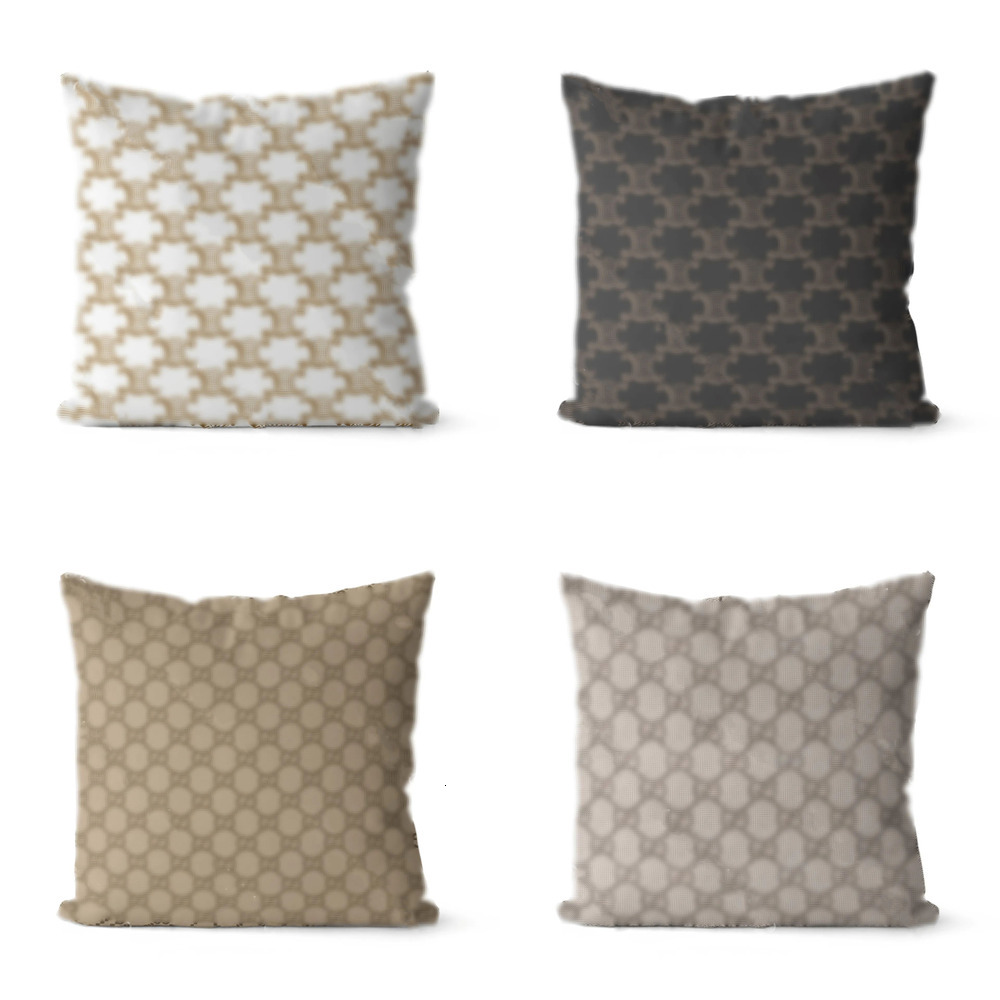 Designer khaki brown classic seamless printing fashionable minimalist home decoration square pillowcase living room white sofa pillow cushion cover