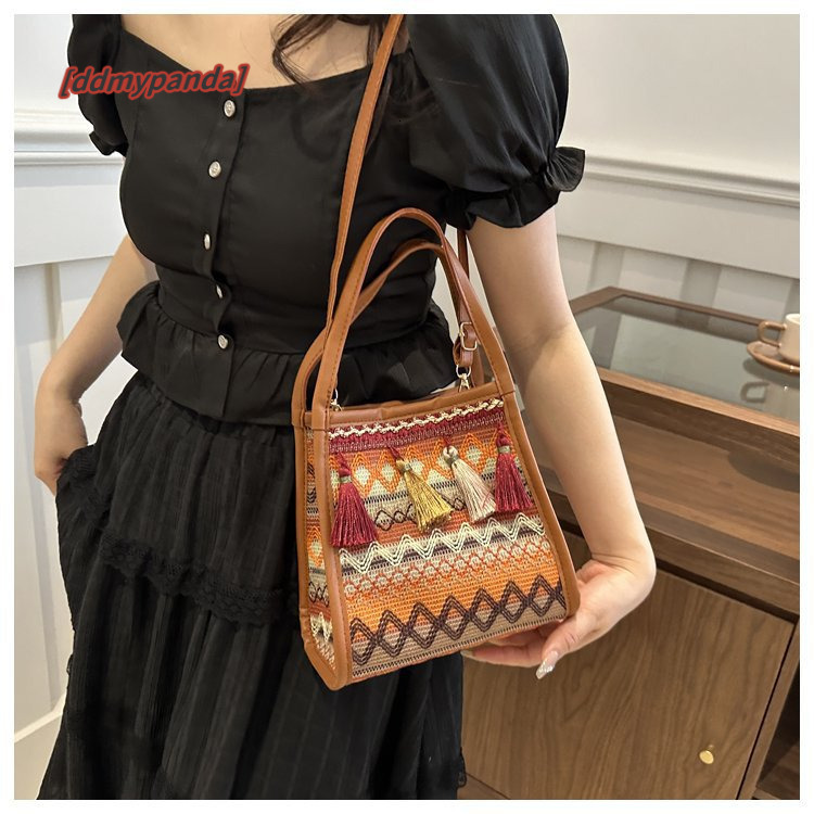 New ethnic style fashion women's handbag, trendy niche design, crossbody bag, tassel French stick bag #15 ddmypanda