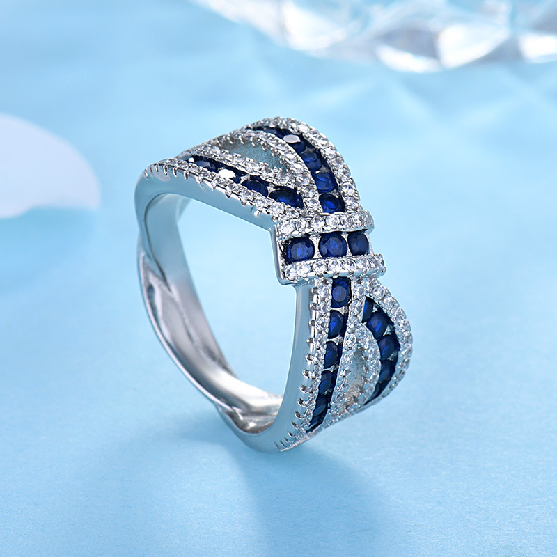 Ring 925 sterling silver bow diamond ring ribbon irregular bar cross crystal ring light luxury fashion wedding ring