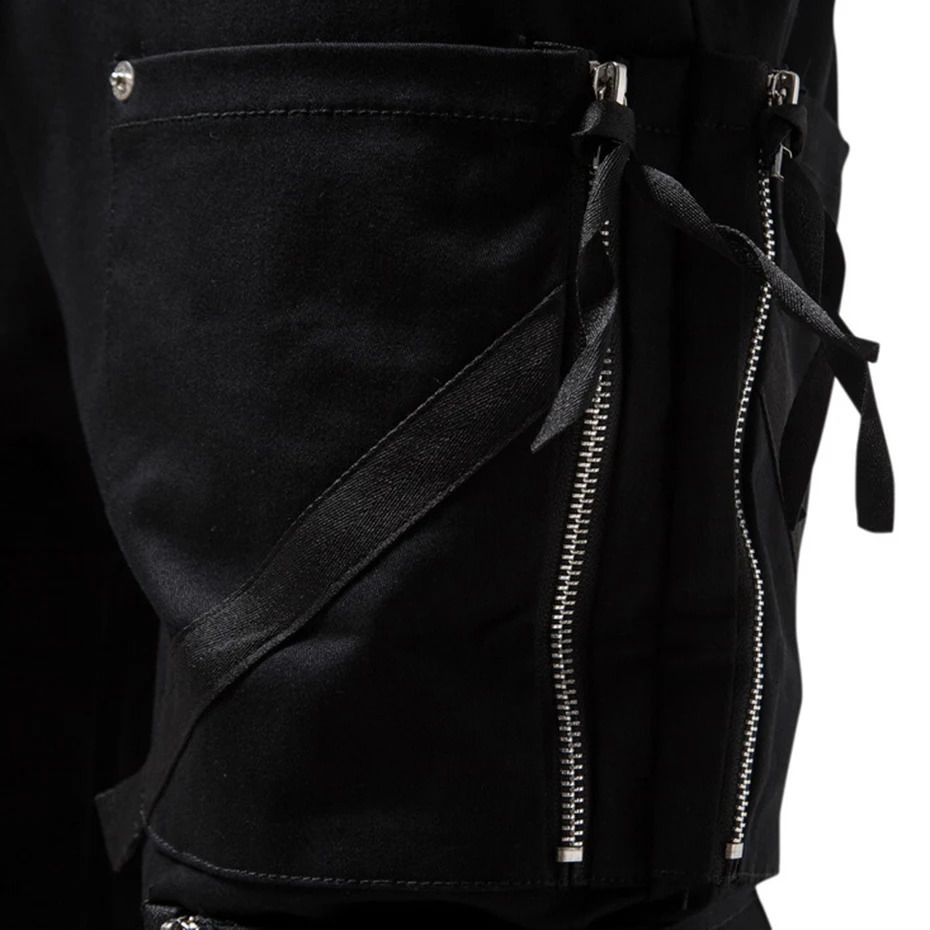 Men Y2K Cargo Pants Zipper Pocket Tactical Techwear Ninja Jogger Black Fashion Streetwear Punk Sweatpants Trousers 241105