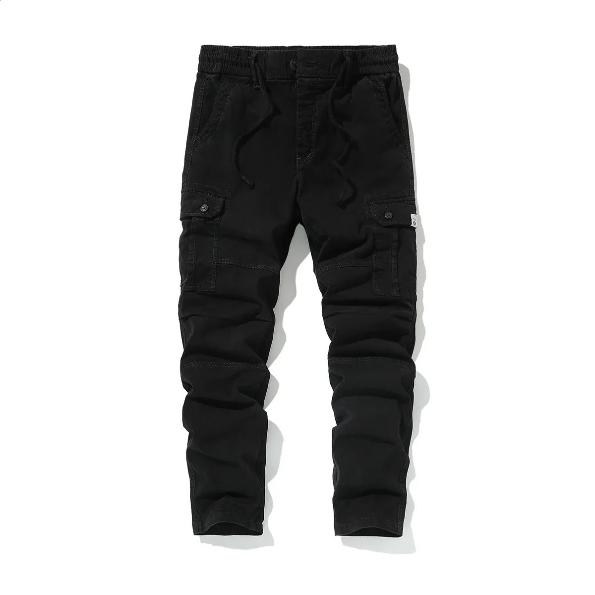 in Men Cargo Pants Straight Leg Cotton Casual Trouser Male Elastic Waist Stretch Side Pocket Safari Style Autumn Black 241105