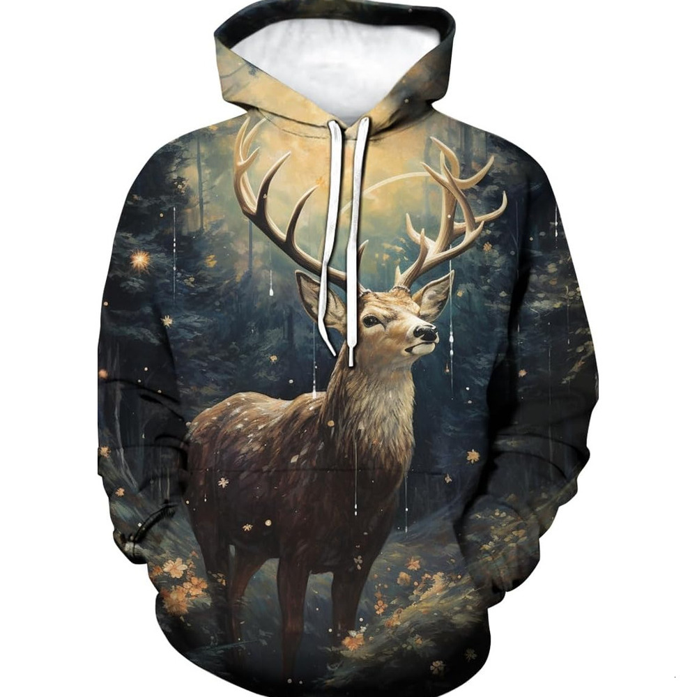 Hoodie for Mens Novelty Deer Pattern Hoodie 3D Printed Sweatshirt Pullover for Men Women Graphic Hoodies sweatshirt Fashionable, cool, and warm