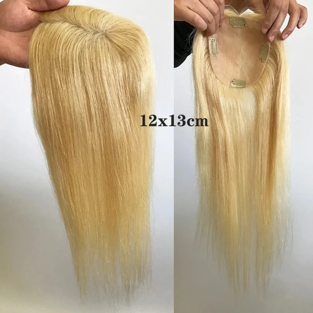 Light Blonde Human Hair Topper Silk Base raw Virgin European Hair Piece with Clips in Silk Top Toupee for Women 12x13cm 15x16cm Diva24