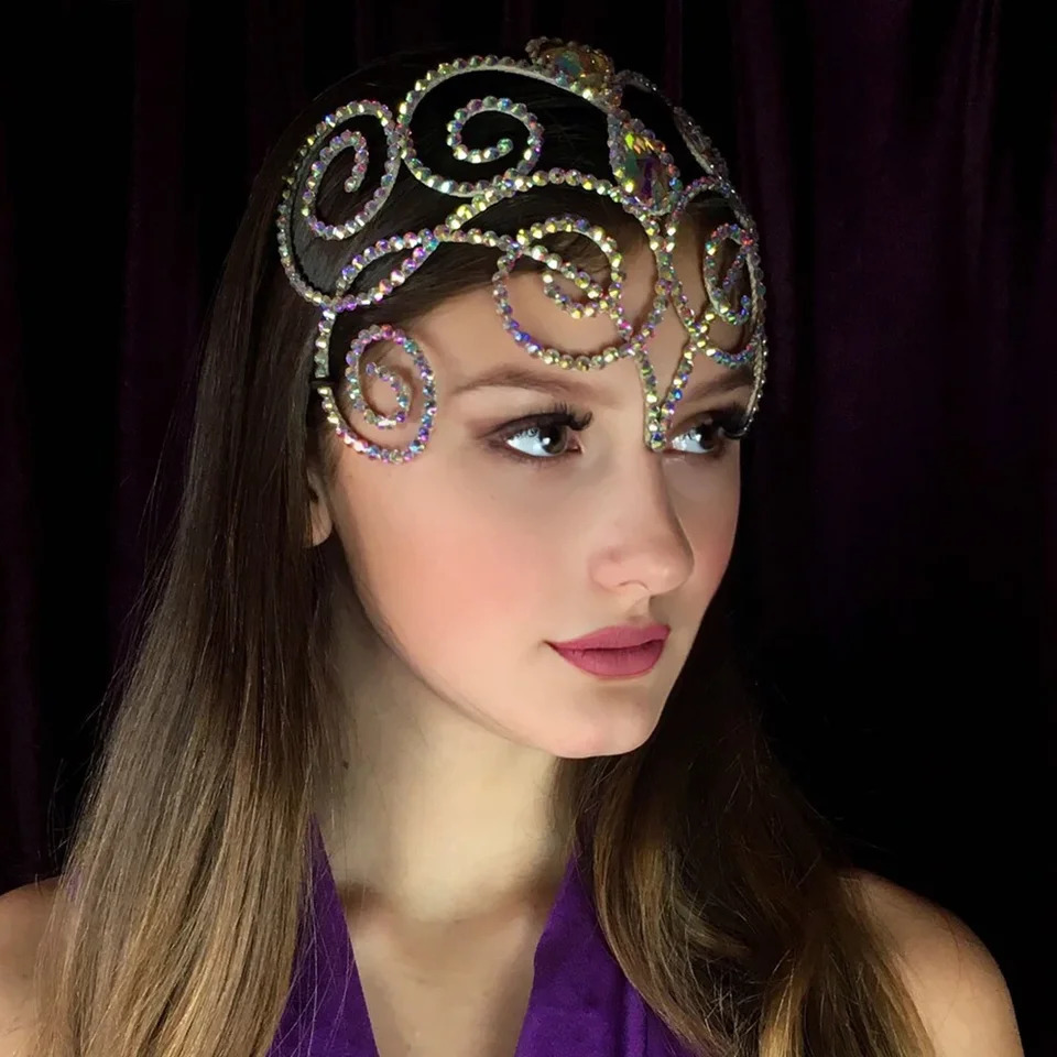 Stonefans Gorgeous Belly Dance Headpiece Headband Bridal Hair Jewelry Hollow Colourful Head Chain for Women Ballroom 241105