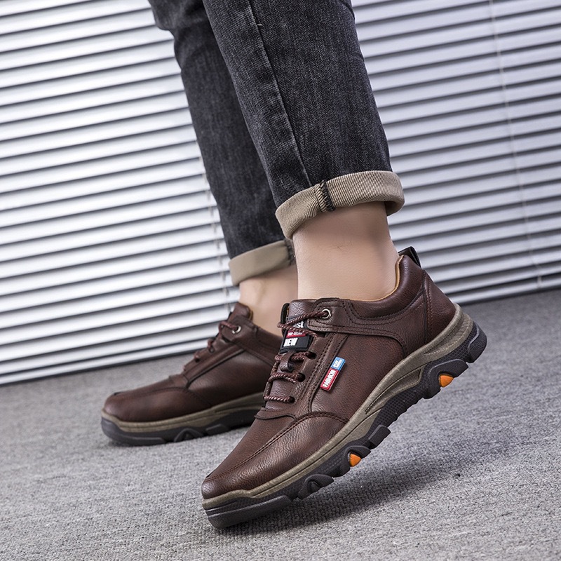 Men's Fashion Sports Shoes:2024 Leather Running Shoes Versatile Athleisure Style Sneakers,Black/Brown,Free shipping c357