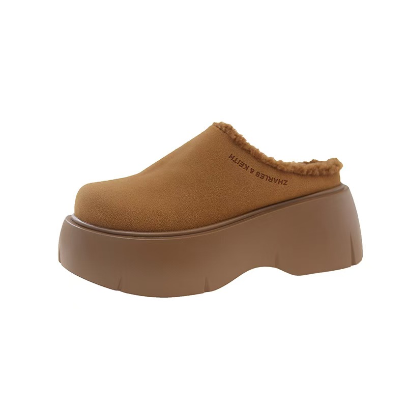 New Women's Pulsh Sanded Leather Veet Platform Women's Fury Winter Cotton Slides Warm Furniture Slippers Boots