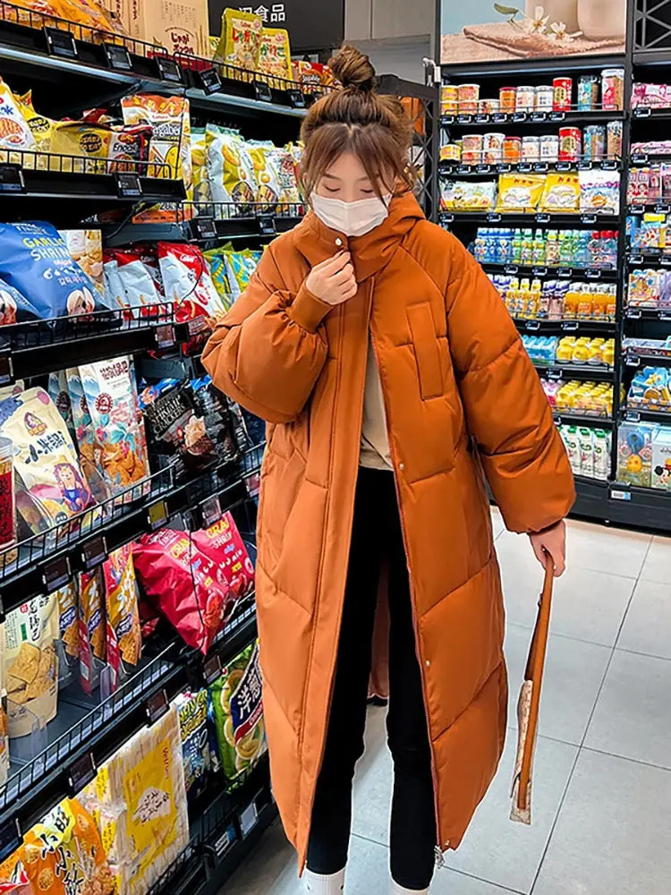 Vielleicht 2024 Korean Jacket Women Winter X-long Parkas Solid Hooded Thicken Warm Female Snow Wear Coat Padded Loose Clothes 241105