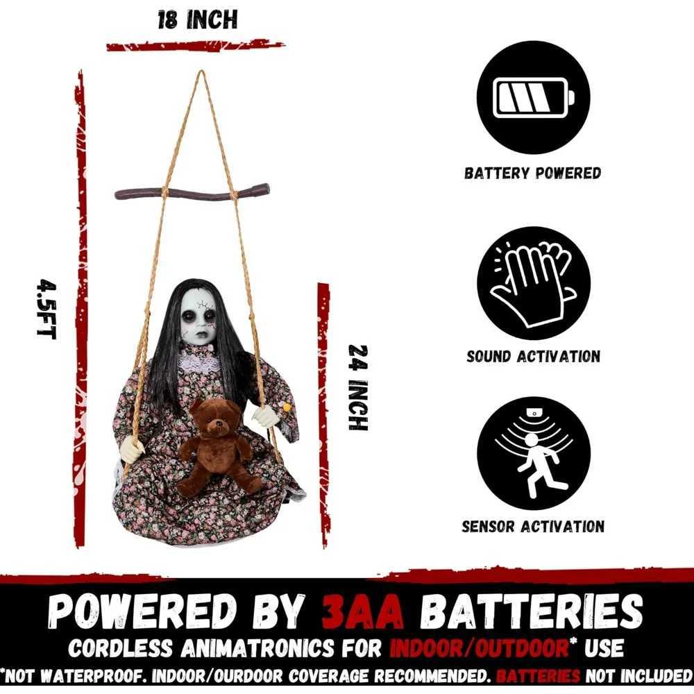 Animatronics 4.5 Ft Hanging Swinging Doll Halloween Decorations with Sound Sensor Activated Creepy Sound Light Up EyesXJ241026