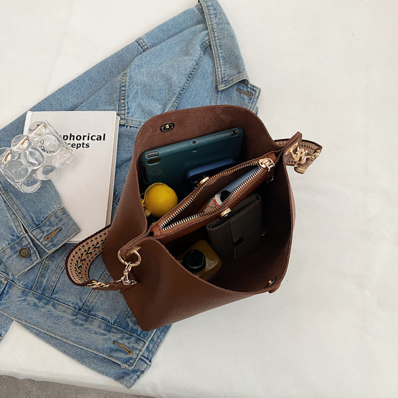 Fashion Women's Bucket Bag Handbag PU Leather Shoulder Width Designer Shoulder Strap Women's Crossbody Bag Women's Handbag