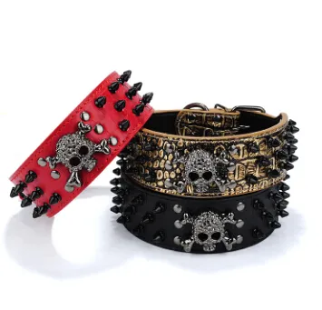 Black gold tie nail dog collar skeleton rivet pet collar anti bite dog nail nail large chain traction dog leash-1