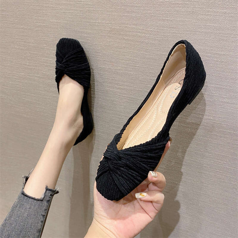 Single Shoe Women's 2023 New Spring/Summer Fairy Style Square Toe Soft Soled Flat Shoes, Light Mouth Versatile Suede Floating Shoes