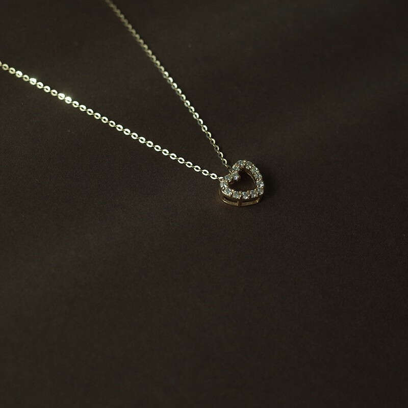 Sterg Sier Simple Zircon Heart Pendant Clavicle Chain Necklace Women Classic Fashion 14k Real Gold Plating Jewelry