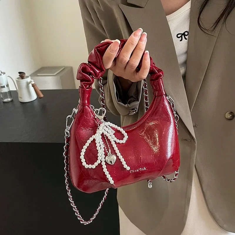 PU Leather Red Shoulder Bag for Womens Fashion Korean Sweet Cross Body Bag High Quality Casual Underwear Bag Handbag 241105
