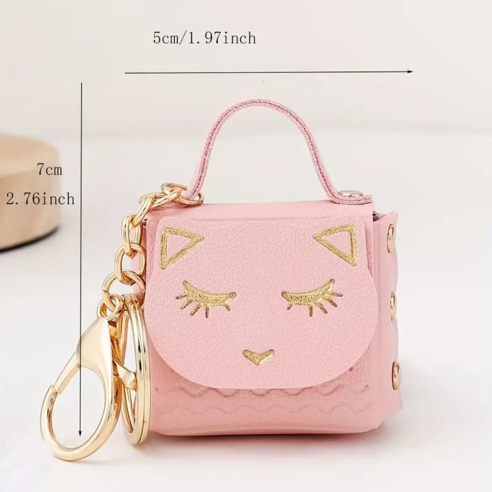 New Women's Cute Cat PU Leather Designer Wallet Keychain Small Coin Bag Keyring Fashion Bag Pendant