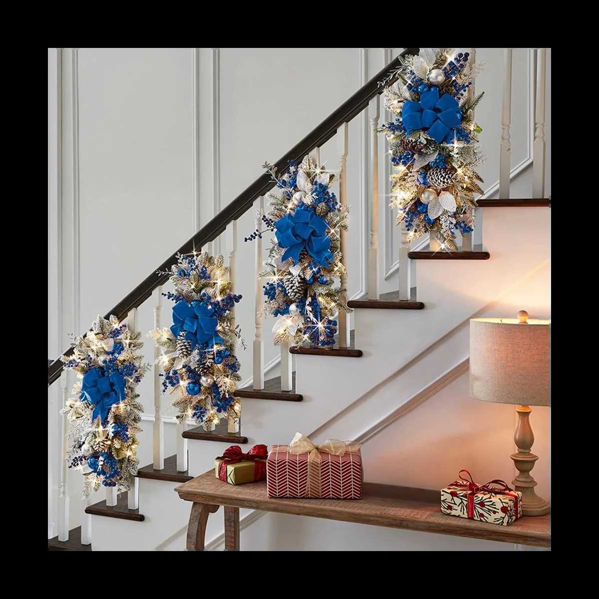 Christmas Swag Stair Christmas Garland for Stairs Door Fireplace Window Outdoor Indoor Christmas Decor GoldXJ241029