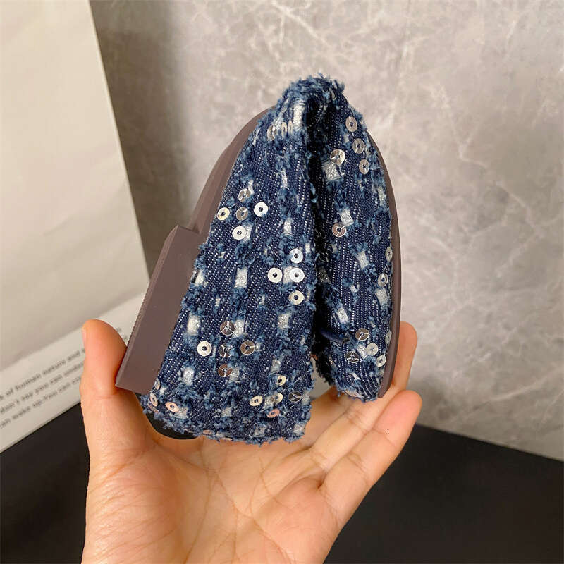 Xiaoxiangfeng French Soft Sole Single Shoe For Women's Spring And Summer Fashion, Crystal Sequin Fabric Versatile Butterfly Bow Flat Bottomed Sco