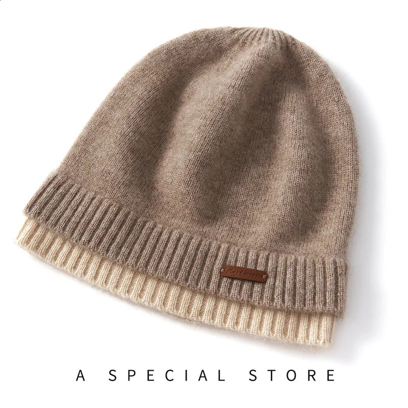 Soft Waxy Cashmere Hat Spring And Autumn Womens HighEnd DoubleLayer Color Knitted Warm Fashionable Baotou Casual 241105