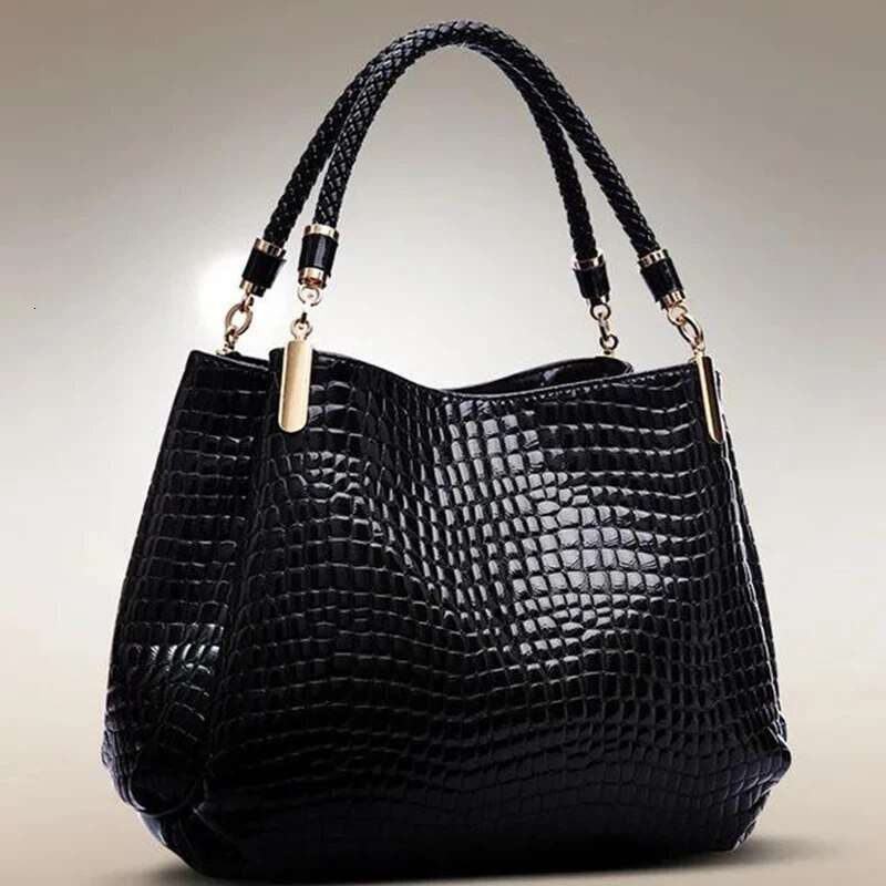 Designer Bag Women's Bag Large Capacity Tote Daily Commute Women's Shoulder Bag Crocodile Print Bright Face Handbag Shopping