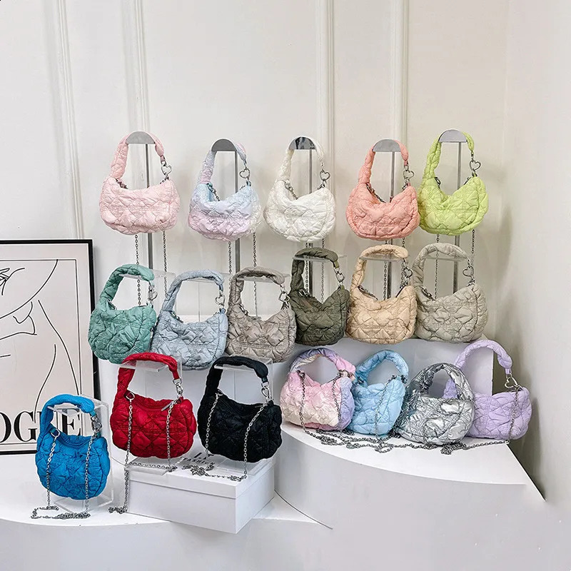 Folding Mini Cloud Bag Fashion Chain Shoulder Cross Body Bag Womens Wallet Silver Bag Womens Travel Shopping Bag 241105