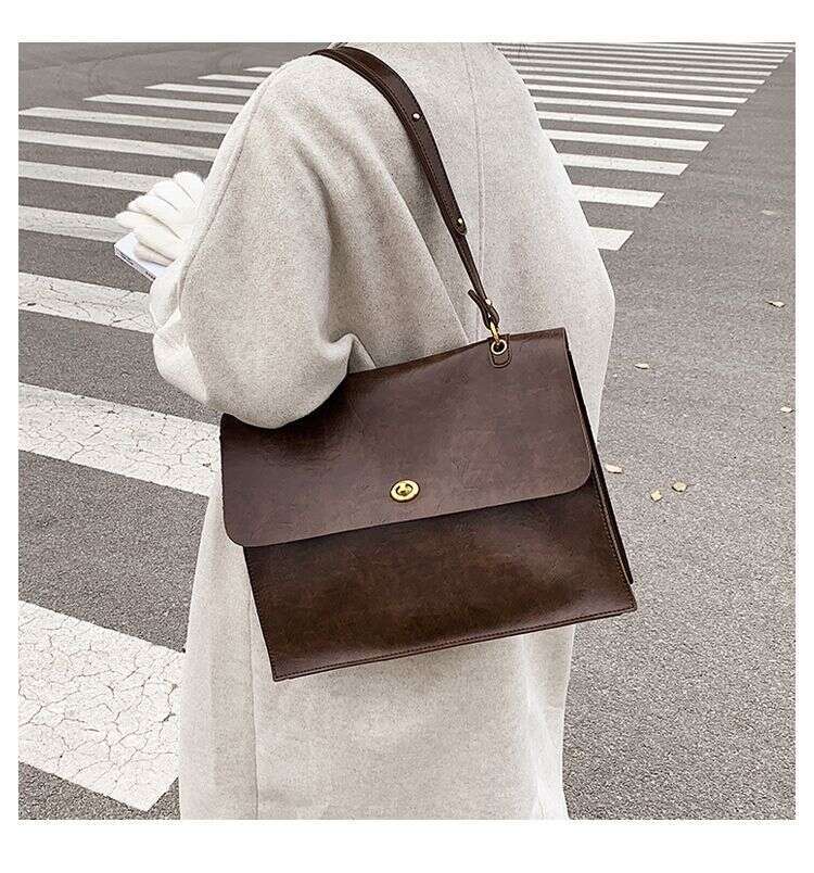 Designer Bag JIAERDI Vintage Coffee Shoulder Bag Women Preppy Style Leather Casual Crossbody Bags Female Retro Jk Briefcase Tote Bag Aethetic handbag