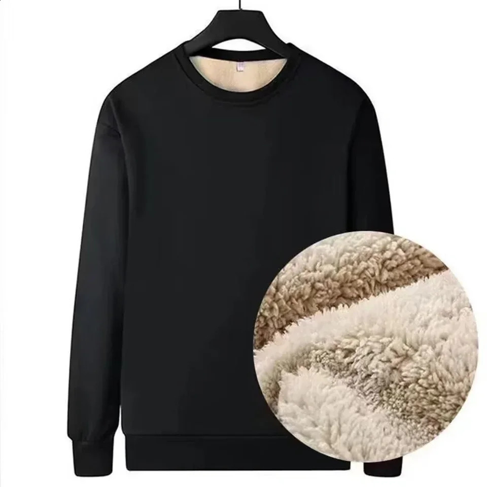 Winter Man Warm Fleece Lined T Shirt Thick O Neck Solid Color Basic Pullover Sweatshirt Thermal Underwear Tops Clothing For Men 241105