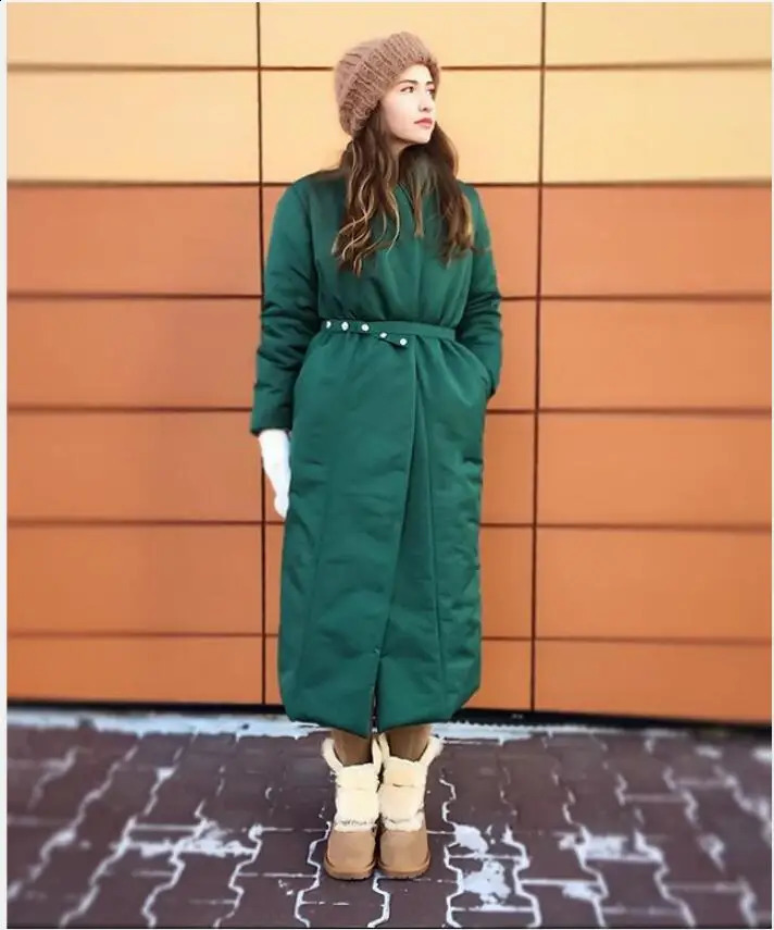 2024 Women Winter degree Thick Coat Warm Parka Oversized Maxi Long coat with belt Casual Outerwear 241105