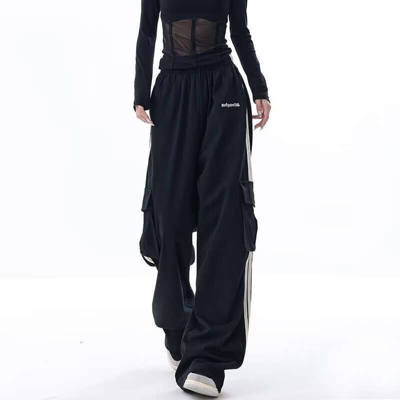shanshi three stripes pants American casual pants for women in autumn winter three bar straight sports loose and slimming sweatpants, floor length wid
