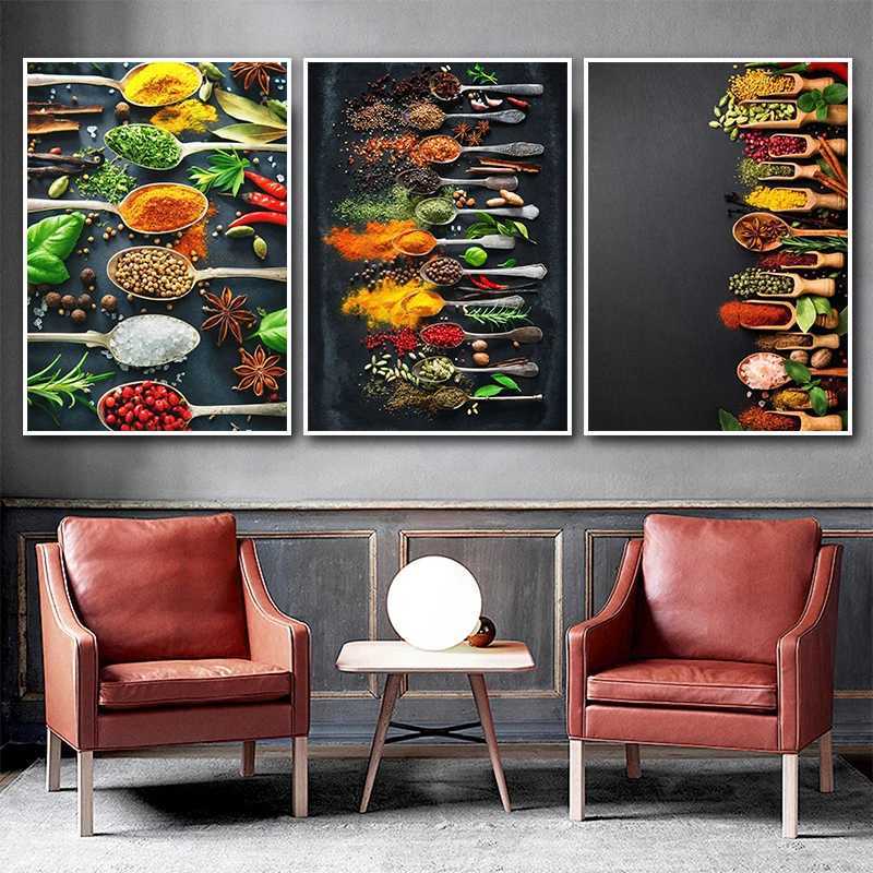Modern Cooking Herbs Spices Sushi Utensils Spoon Wall Art Picture Canvas Painting Luxury Artwork Poster Print Home Kitchen DecorXJ241104