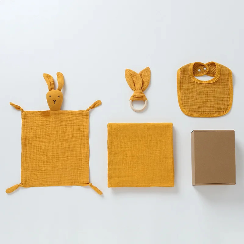 4-piece/set personalized name plain cotton baby comfortable towelbaby teethbaby bib born gift set 241105