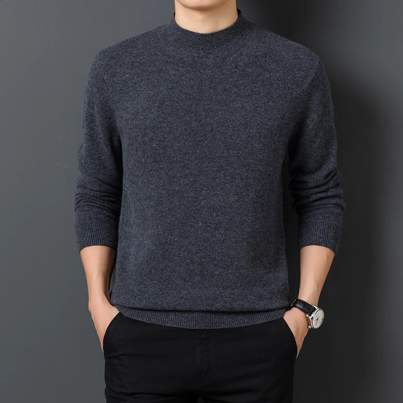 Mens Sweater Solid Color Warm Comfortable Long Sleeved Pullover Long Sleeved Mock Neck Sweater 241105