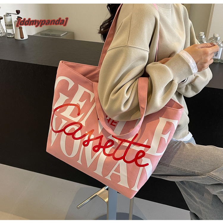 Thai niche canvas for women 2024 new fashionable large capacity letter shoulder class tote bag #13 ddmypanda