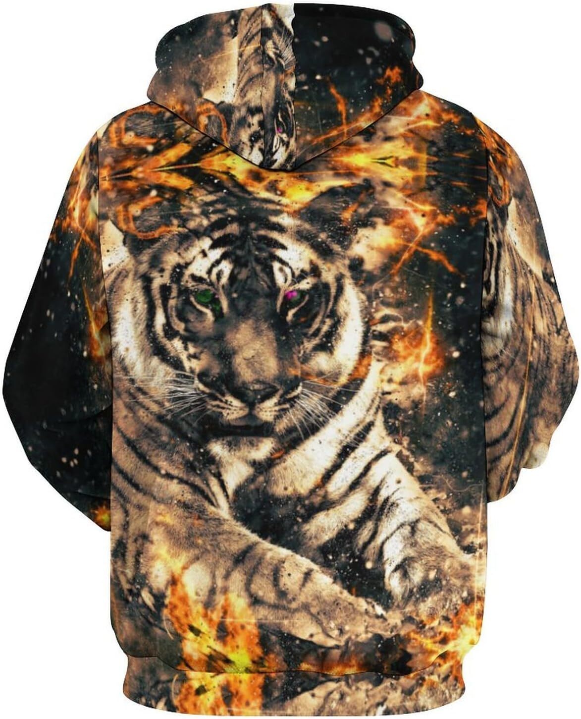 Hoodie for Mens Womens Tiger with Fire Hoodies for Men 3D Print Pullover Hooded Drawstring Loose Sweatshirt with Big Pockets Graphic tiger