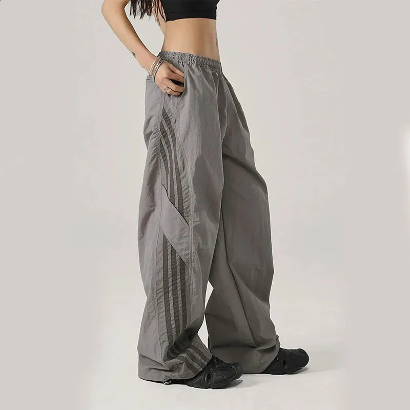 Y2K Baggy Streetwear commodity womens Korean high waisted striped umbrella style sports pants Bf oversized hip-hop wide leg Trousers Z260314