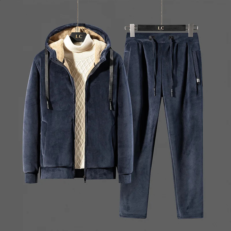 Prowow Winter hoodie set for men with thick gold wool sportswear autumn and winter lamb wool two-piece set 241105