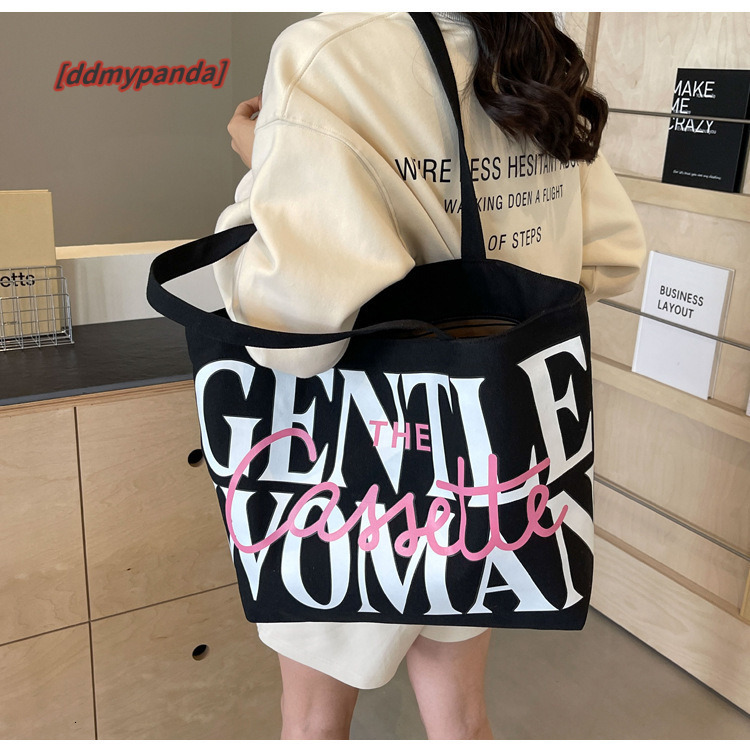 Thai niche canvas for women 2024 new fashionable large capacity letter shoulder class tote bag #13 ddmypanda