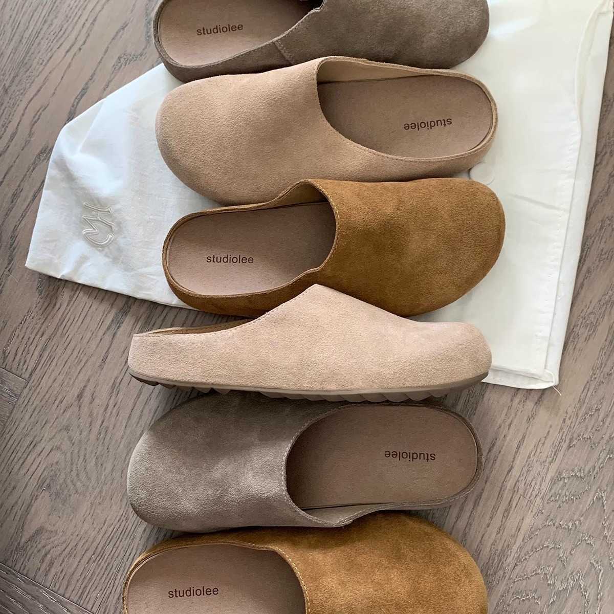 - Grape Mom Same Row Style Soft Face Lazy One Step Stepping Thick Bottom Big Head Boken Shoes Half Slippers Autumn Women