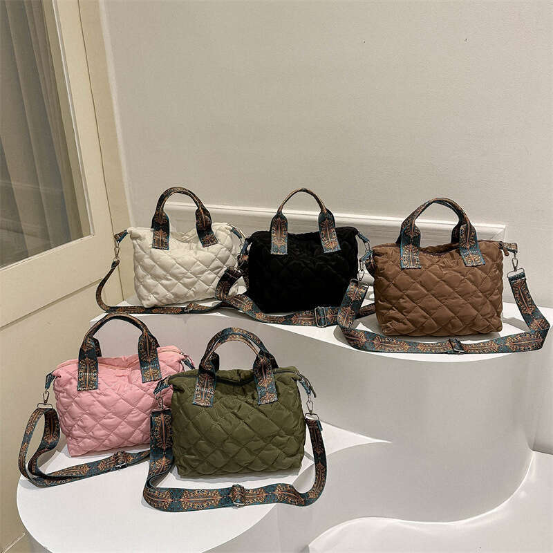 Designer Bag Women Wide Shoulder Belt Handbag Fall/Winter Rhombus Space Cotton Shoulder Bag Large Capacity All-Match Shopping Tote Bag
