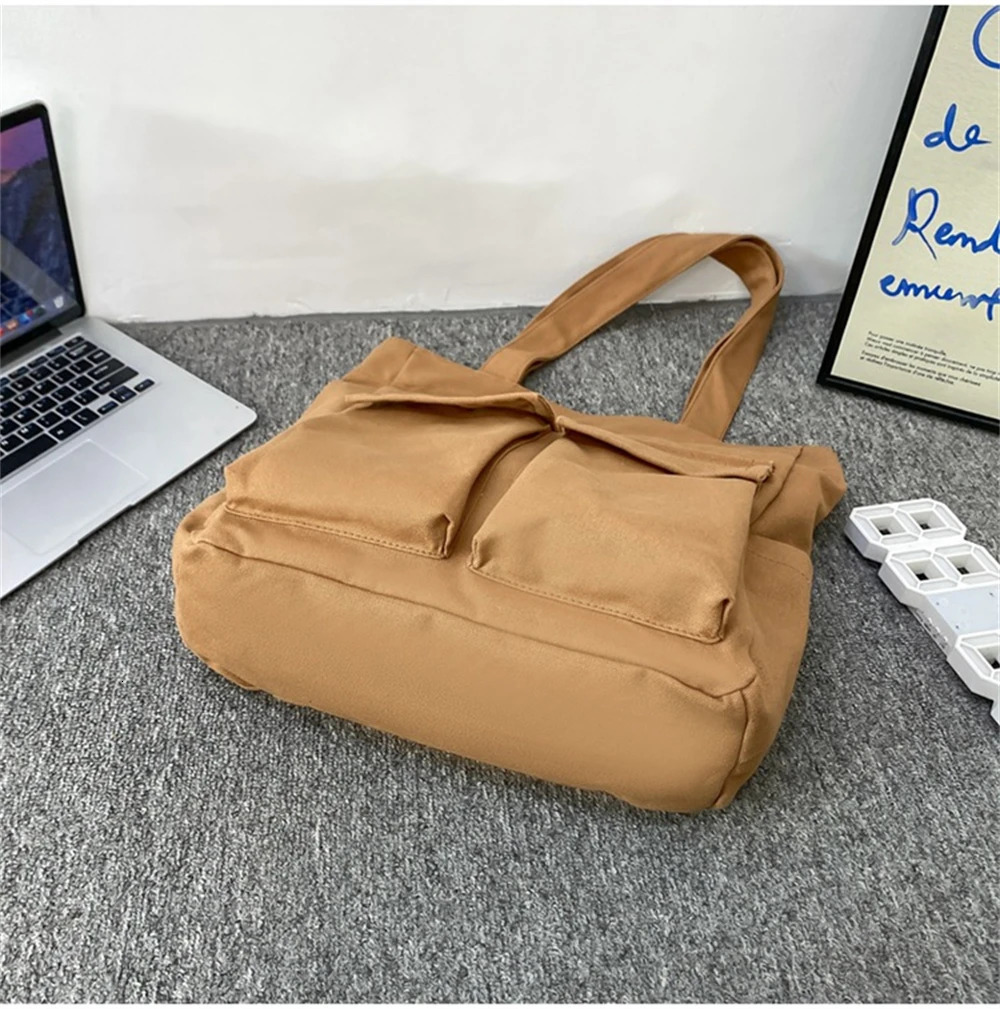 Women Tote Bag Vintage Casual Canvas Square Shoulder Bags Unisex Handbags Crossbody Bag Solid Man Large Capacity Shopping Bag 241105