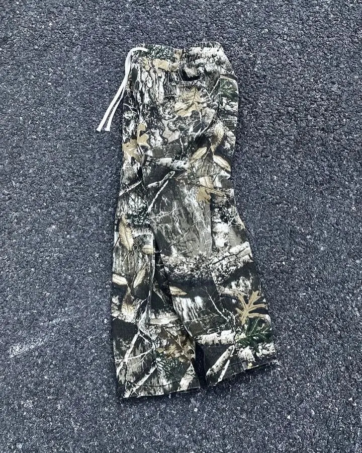 American Sweatpants Y2K Pants Mens Womens Hip Hop Retro Leaf Camo Graphic Baggy Casual Elastic Waist Jogging Trouser 241105