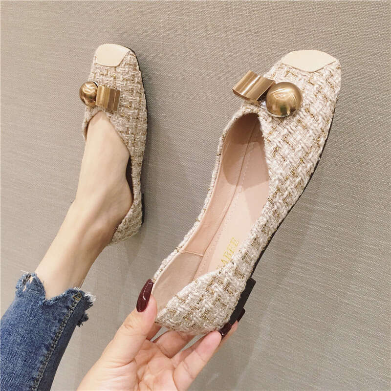 Korean Spring And Autumn New Edition Internet Celebrity Versatile Small Fragrant Style Square Head Shallow Mouth Fairy Women's Comfortable Soft H