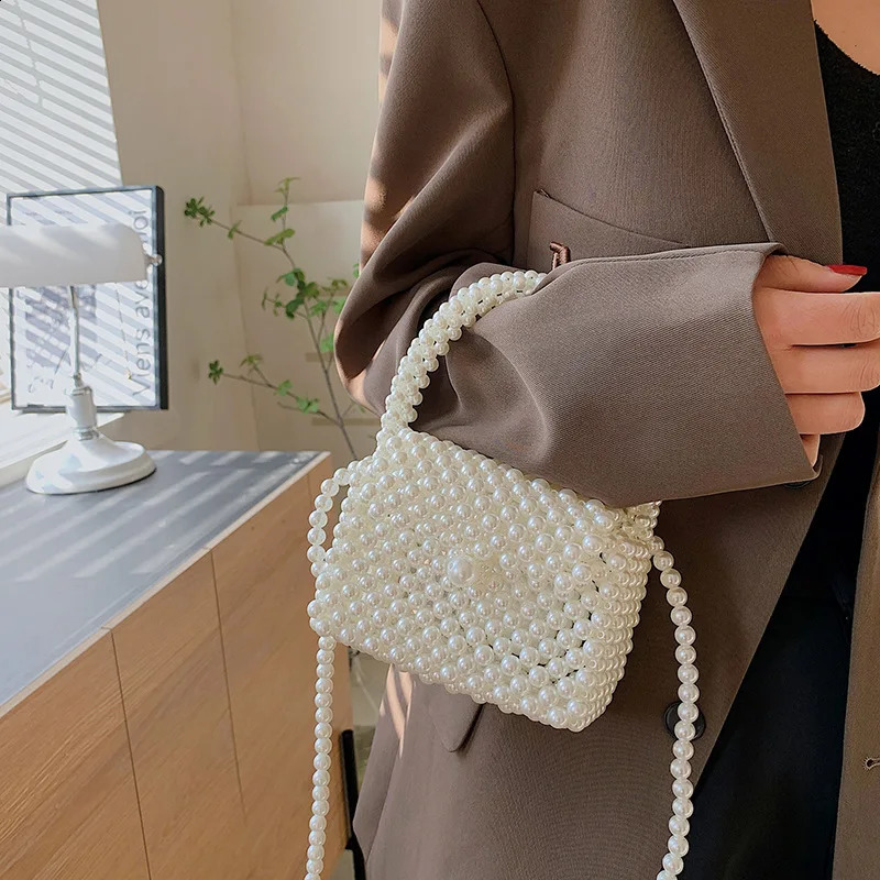 Pearl handbag womens horizontal small wallet handbag womens beach flip phone womens pearl shoulder bag 241105