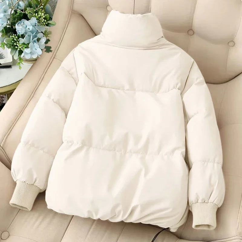 EVNISI Women Solid Loose Zipper Coat Long Sleeve Pocket Casual Down Coat Winter Thermal Thickened Fall Cotton-padded Jacket 241105
