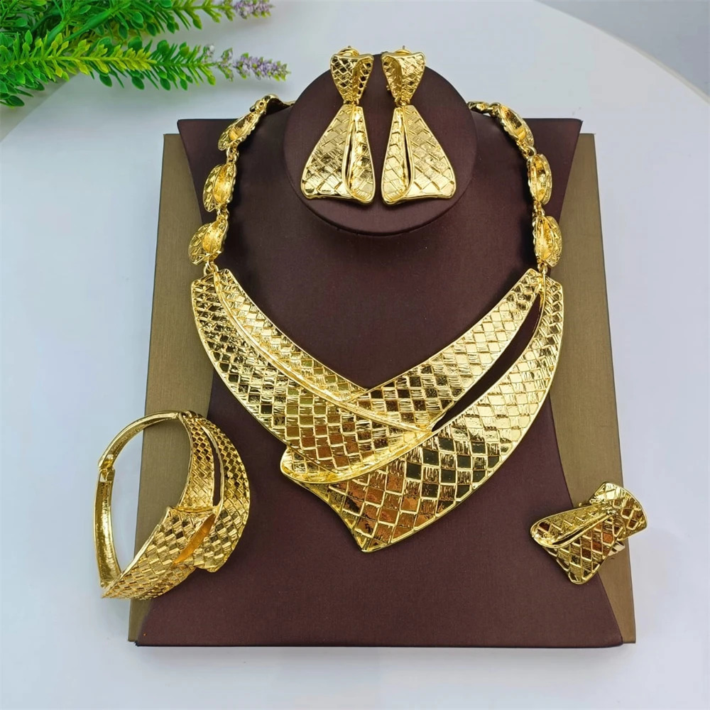 EMMA Fashion Jewelry Set For Women Uniquely Shaped Gold-Plated Wedding Jewelry Big Necklace Bracelet Ring Earrings Banquet Gift 241105