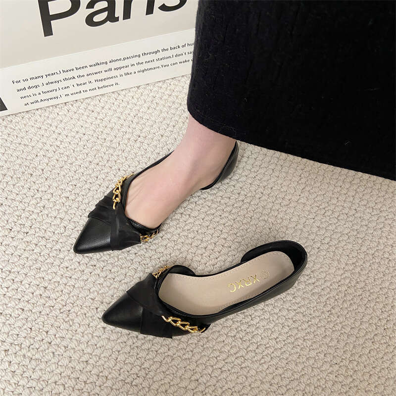 Spring Summer New Shallow Mouth Pointed Flat Bottom Side Empty Soft Leather Scoop Fairy Style Gentle Temperament Paired With Skirts And Single Shoes